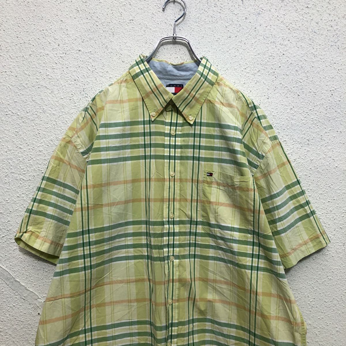 【大人気☆】トミーヒルフィガー 半袖チェックシャツ ミリタリー グリーン XL