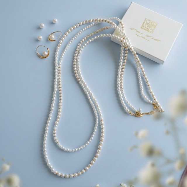 【かぶるだけで上品見え】1連でも2連でも。 パールとゴールドの2連ネックレス 4way 卒業式・入学式 クリスマスギフト