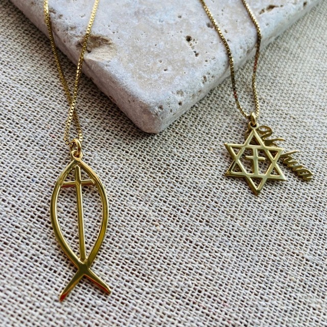 Fish Cross Necklace (Gold / Pink Gold)