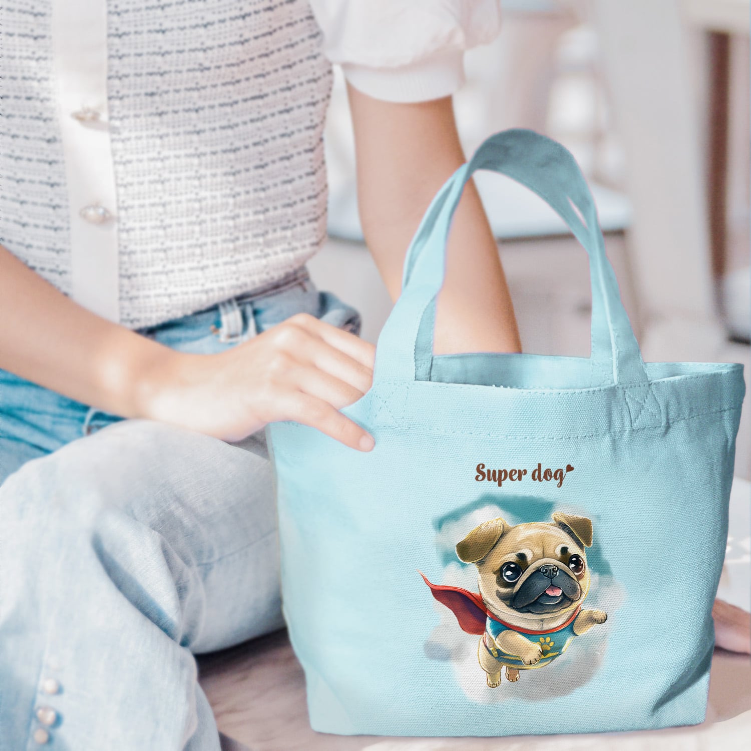 ヒーロー パグ 】 ミニキャンバス トートバッグ 犬 ペット うちの子