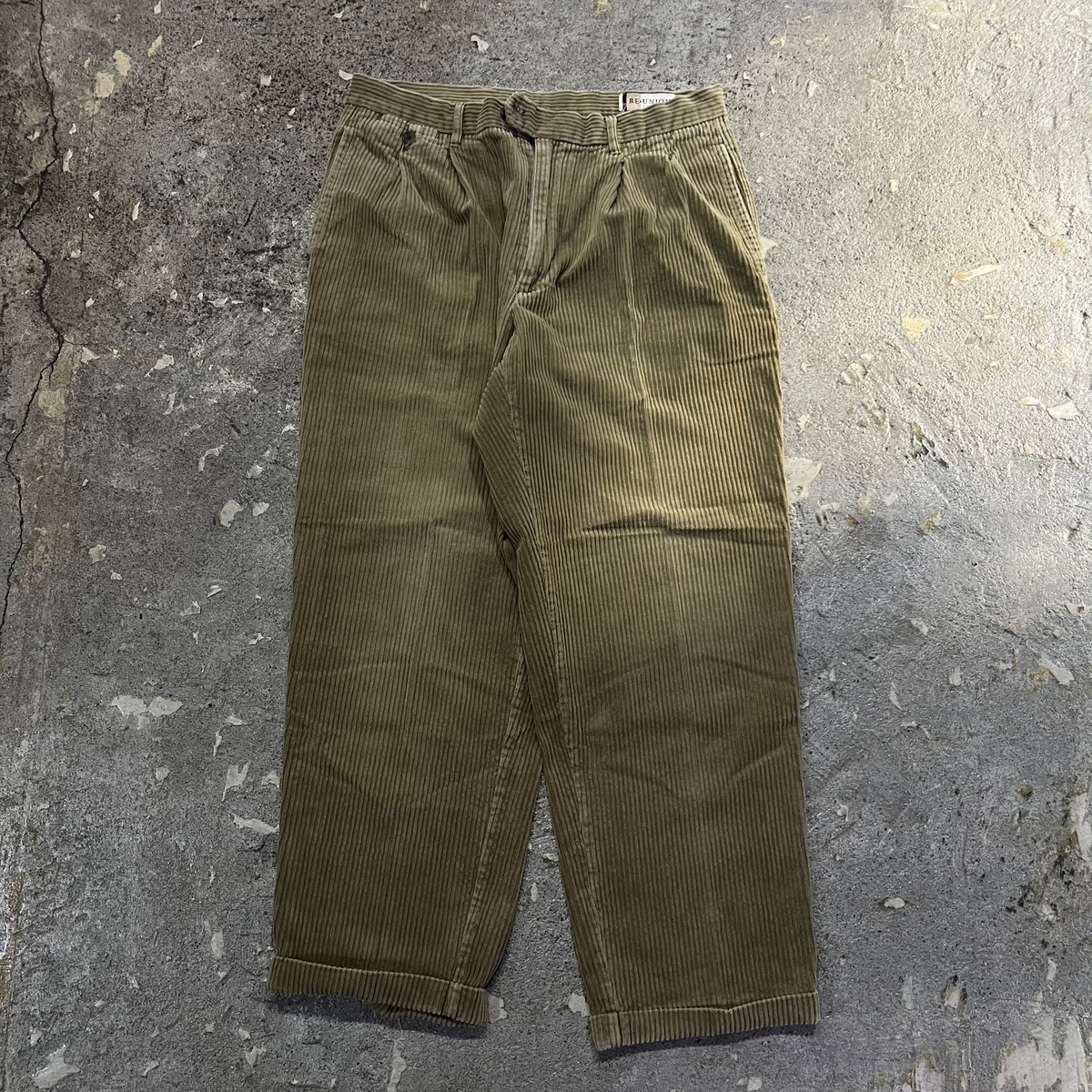 Nautica Rigger Classic Fit One-Tuck Corduroy Pants, Men's, Size 34 (approx.) cotton Khaki type sage green Vintage Second Hand