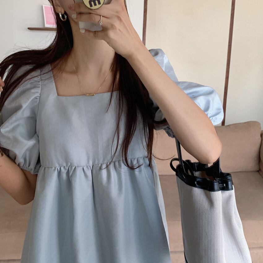 ドレス サマーショートスリーブルーズ薄手カラー 夏物 スクウェア ビッグFスモールZ韓国29768823561