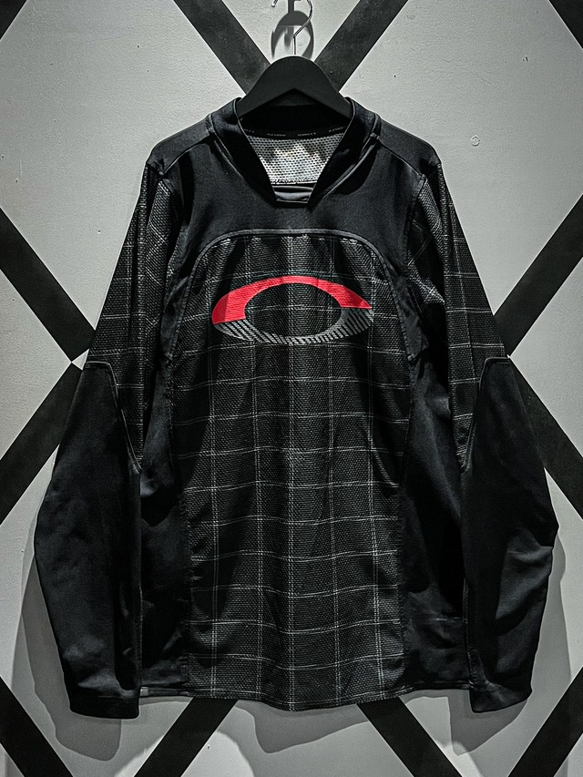 【X VINTAGE】"OAKLEY" Plaid & Logo Print Mesh L/S Game Shirt
