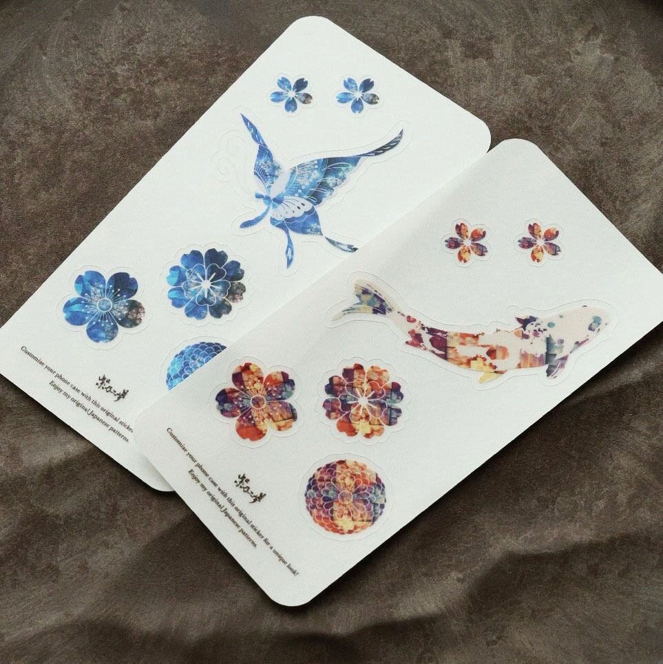 浪漫・丙夜 - 和風 ステッカー2種類セット【クリア/シール/マット加工