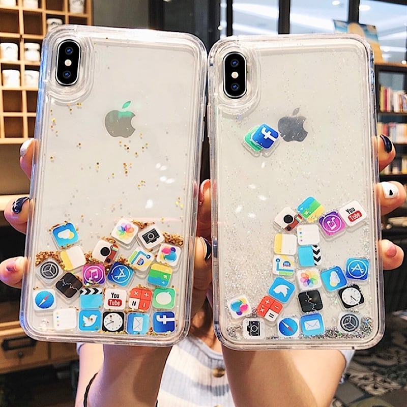揺れる アイコンが可愛い クリア Iphoneケース スマホカバー ラメ グリッター ユニーク 透明 キラキラ シルバー ゴールド おもしろ Lamitte Deco トレンド 韓国ファッション ショップ Base店