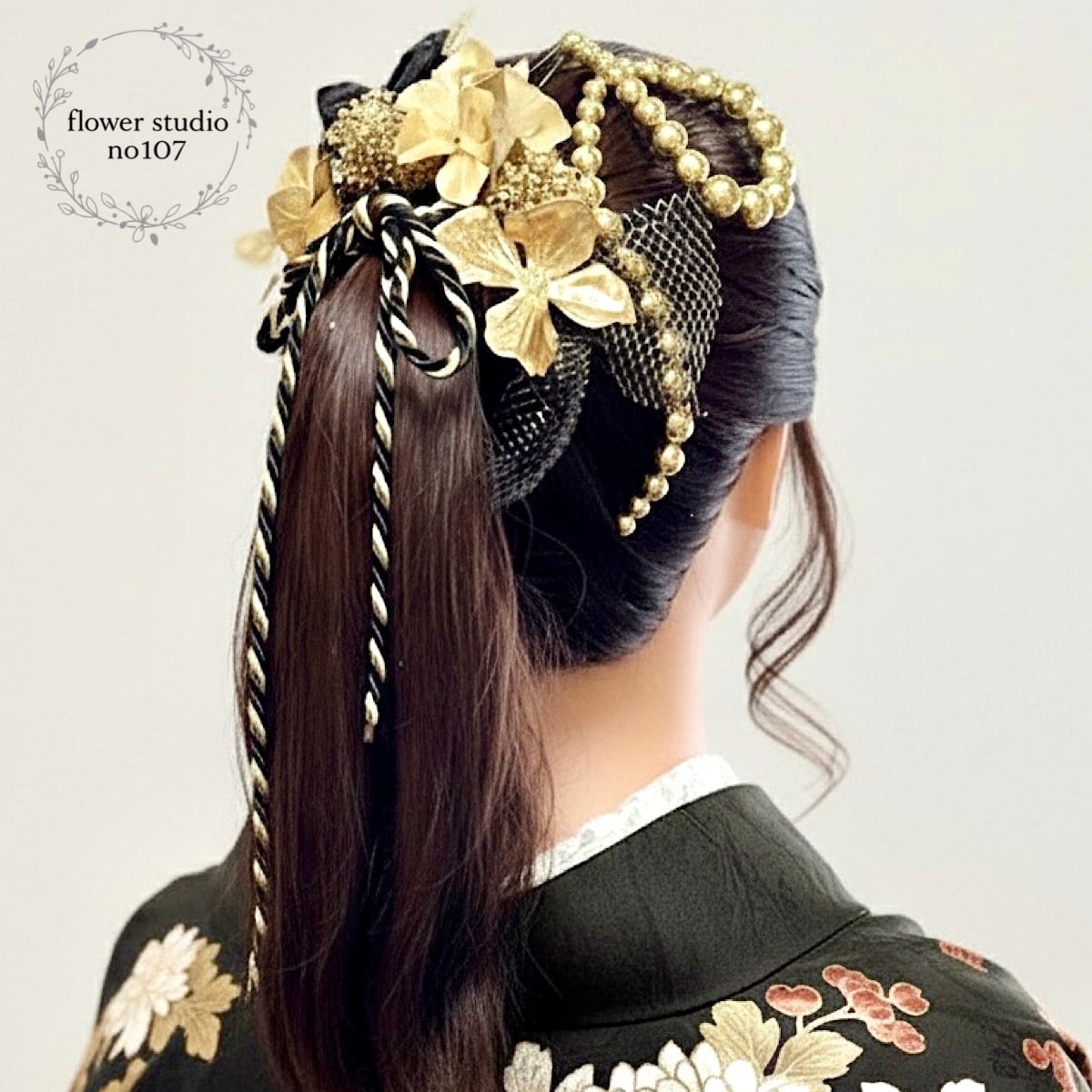 成人式 髪飾り ランダムパールチェーン | flower studio no107