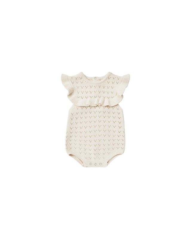 Quincy Mae - POINTELLE RUFFLE ROMPER / NATURAL