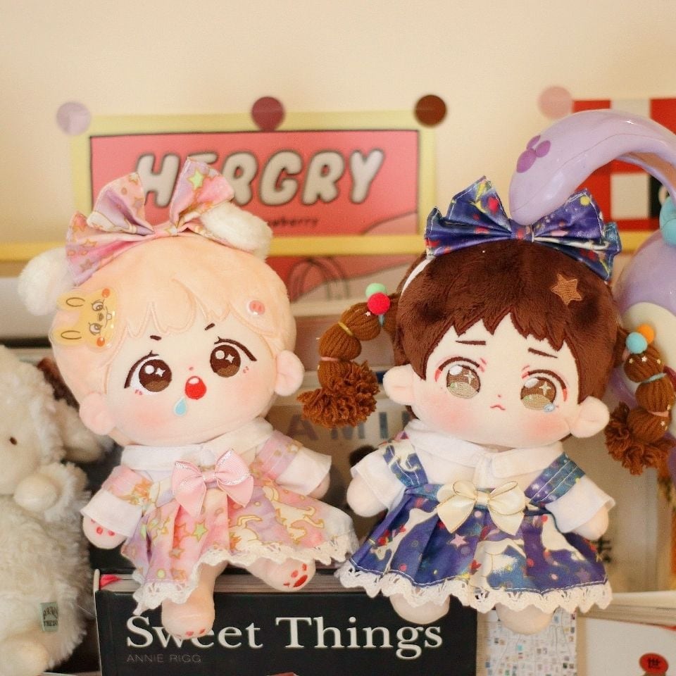 20cmぬいぐるみ用 星柄リボンワンピース＋シャツ＋ヘアアクセサリー