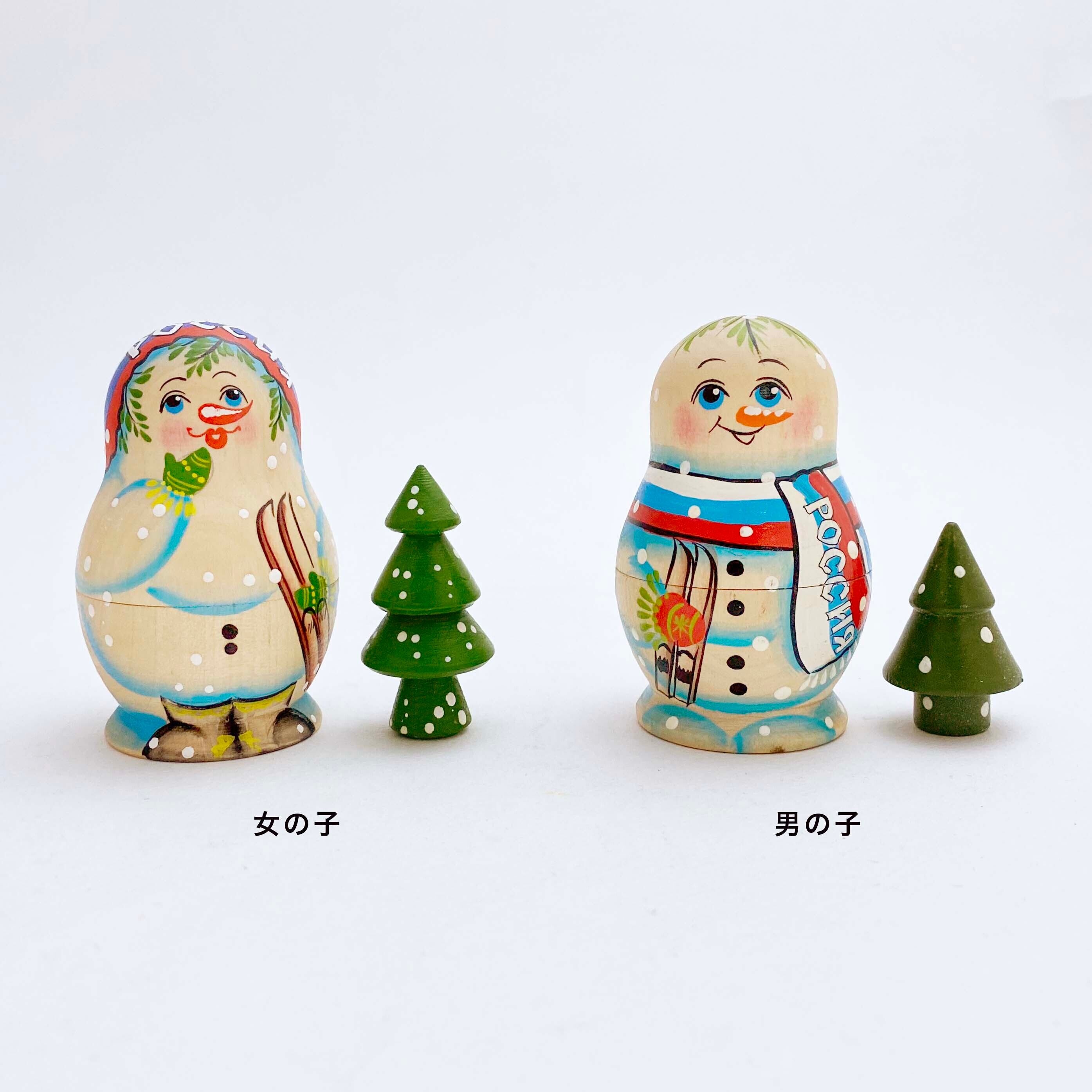 スノーマン・マトリョーシカ(キーロフ産 / 木地色2個組)