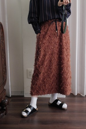 fringe jacquard skirt brown