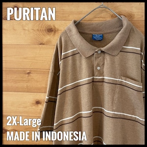 【PURITAN】ビッグサイズ ポロシャツ 2XL ボーダー 胸ポケ ピューリタン US古着 アメリカ古着