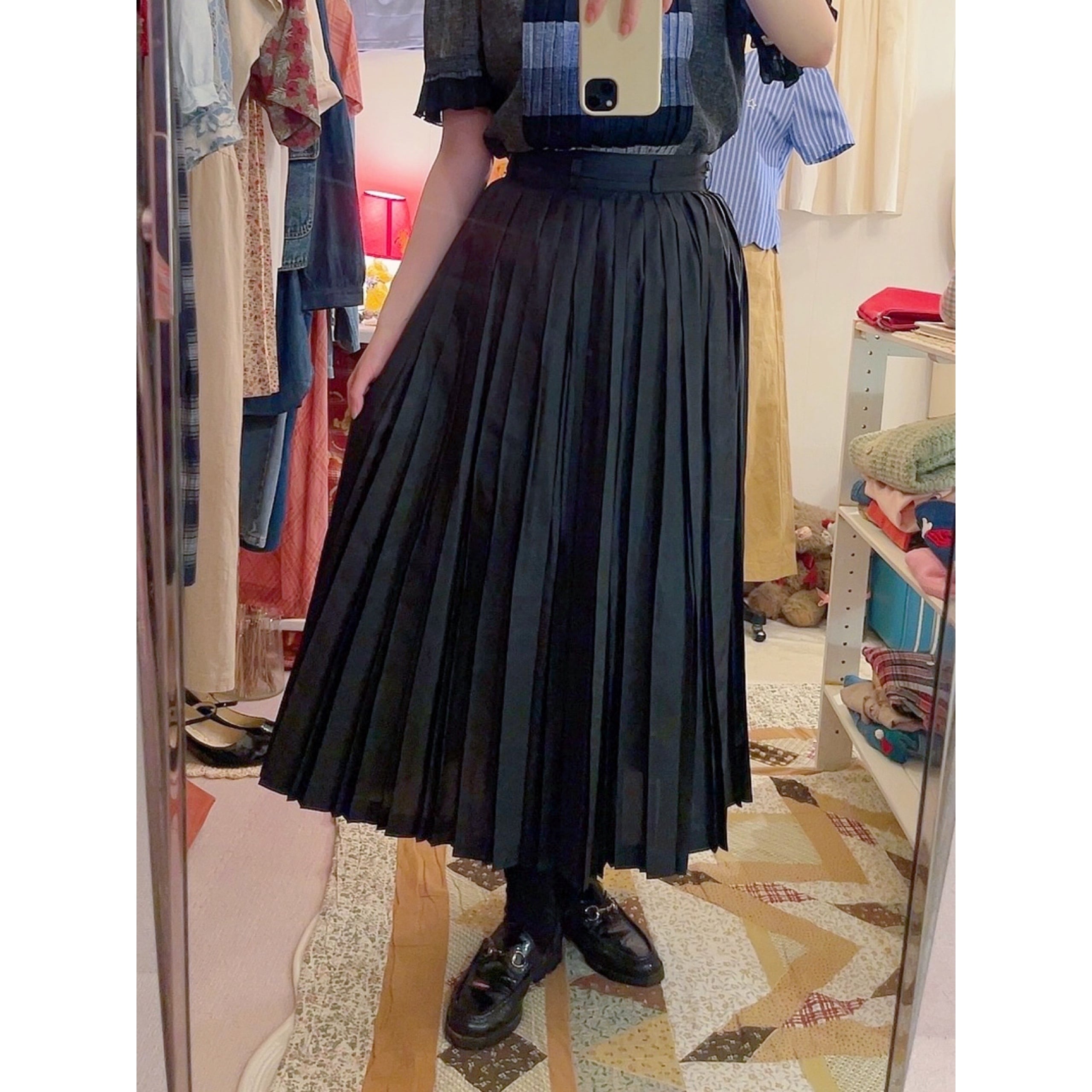 black crisp polyester pleats skirt