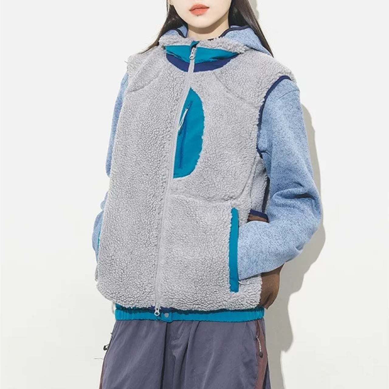 配色フリースアウトドアベスト C00913