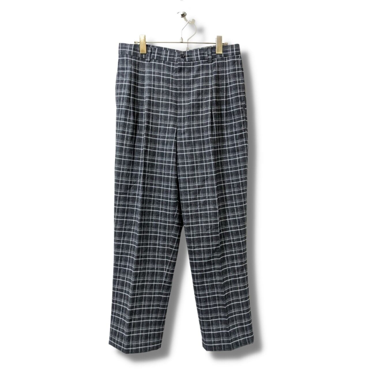 チェックパンツ ビンテージスラックス 古着 グレー イタリア ウール BS422