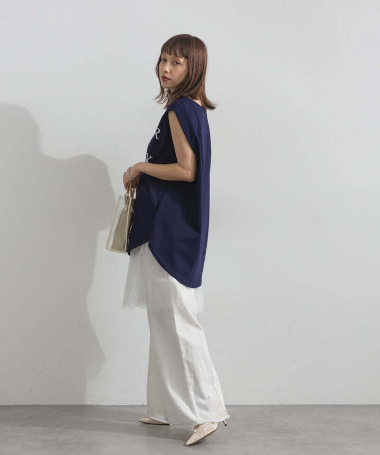 AE2972 ロゴフレンチスリーブプルオーバー navy