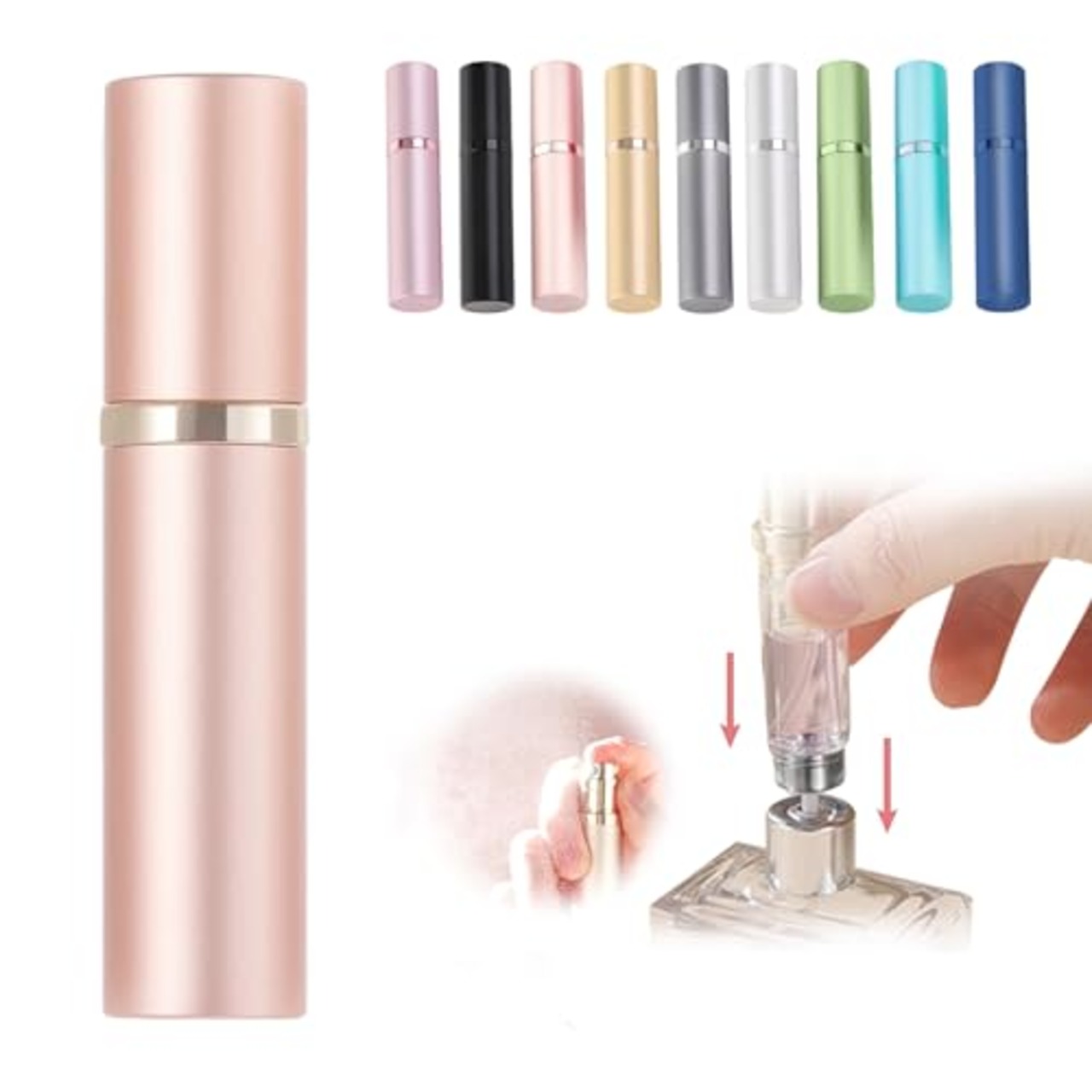 アトマイザー 香水 スプレー ワンタッチ補充 噴霧器 持ち運び便利 詰め替え ボトル 5ml 底部充填 容器 男女兼用 (ローズゴールド)