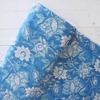 ブロックプリント生地【50cm単位】インド綿 花柄(大) 青×白 #19939-BL1