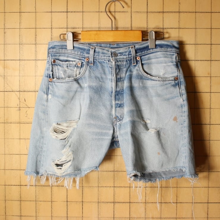 Levis リーバイス 501xx ダメージ ジーンズ カットオフ デニム パンツ ...