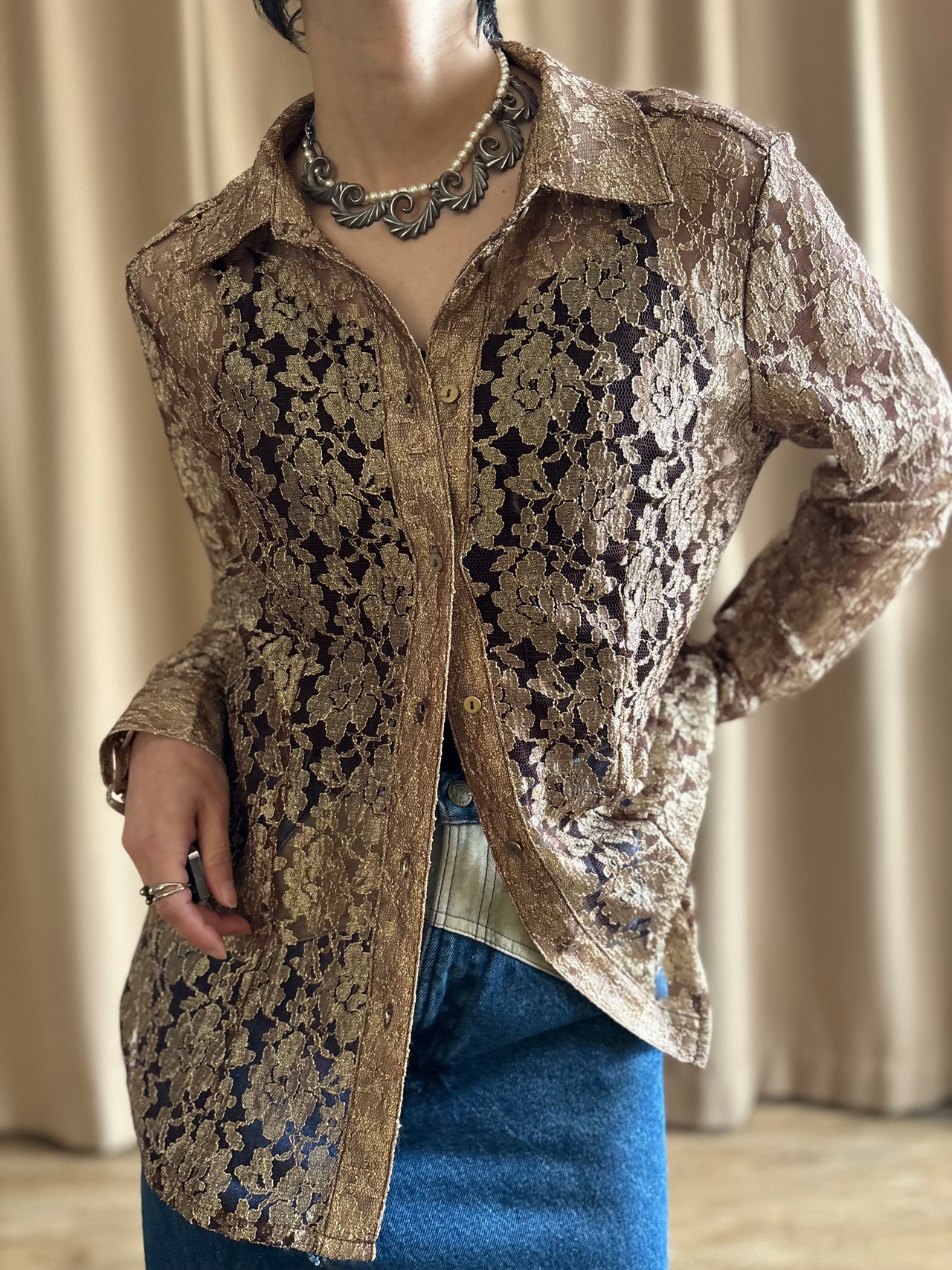 CHICOS gold lace shirt-5192-3