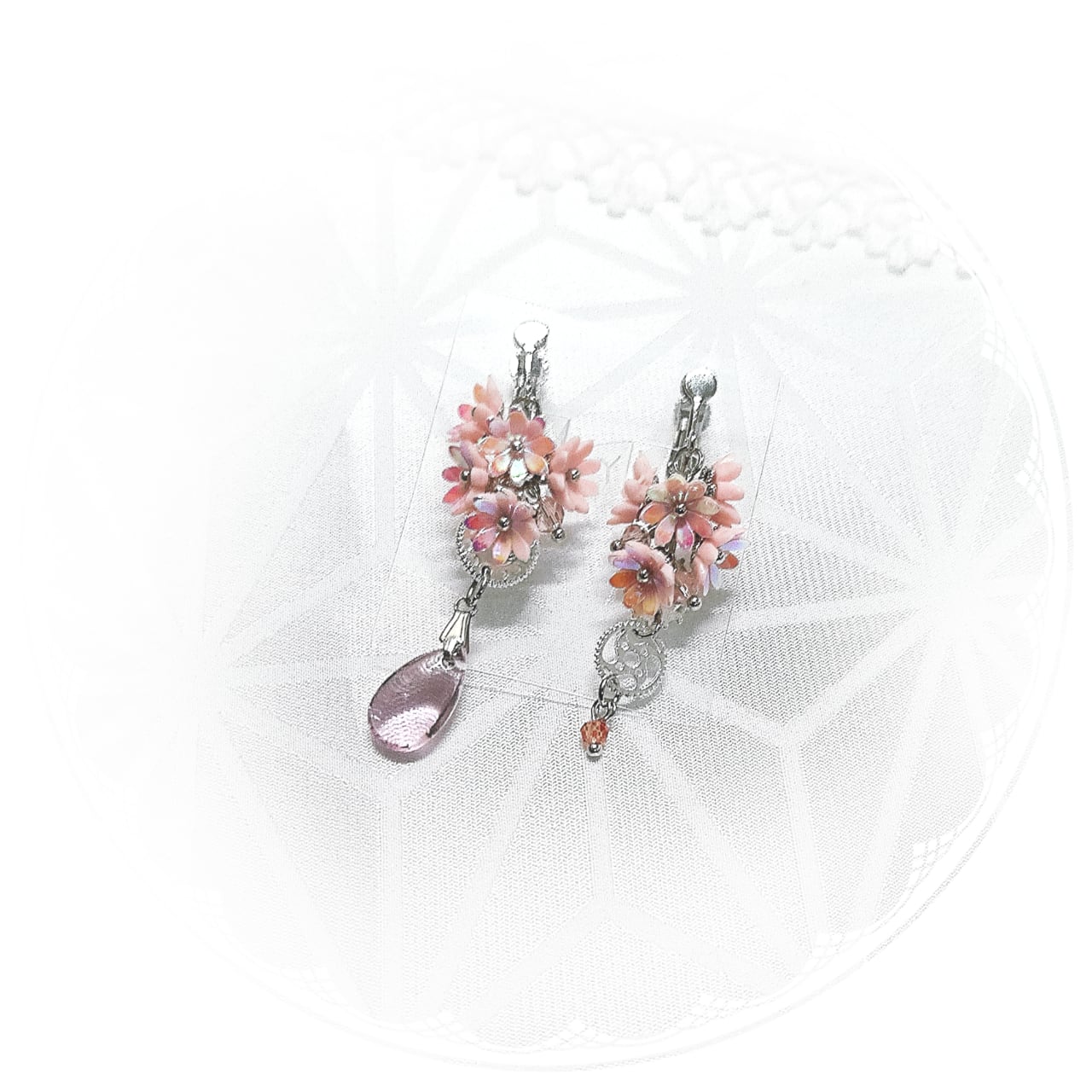 【イヤリング】銀の歯車に華咲いて