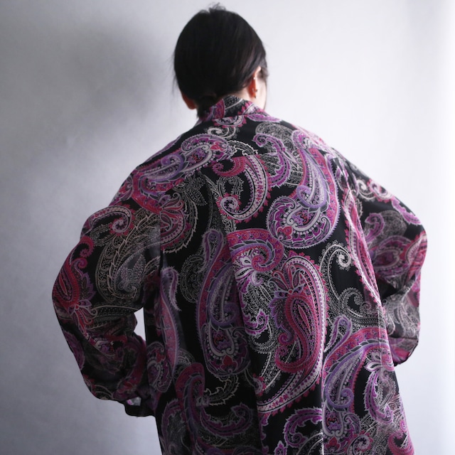 violet paisley pattern loose see-through shirt