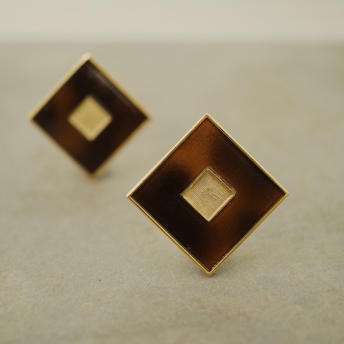 【FRENCH ANTIQUE】BROWN SQUARED EARRINGS