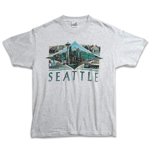 古着 PORT&COMPANY シアトル プリントTシャツ 杢グレー 表記：L　gd410051n w60709