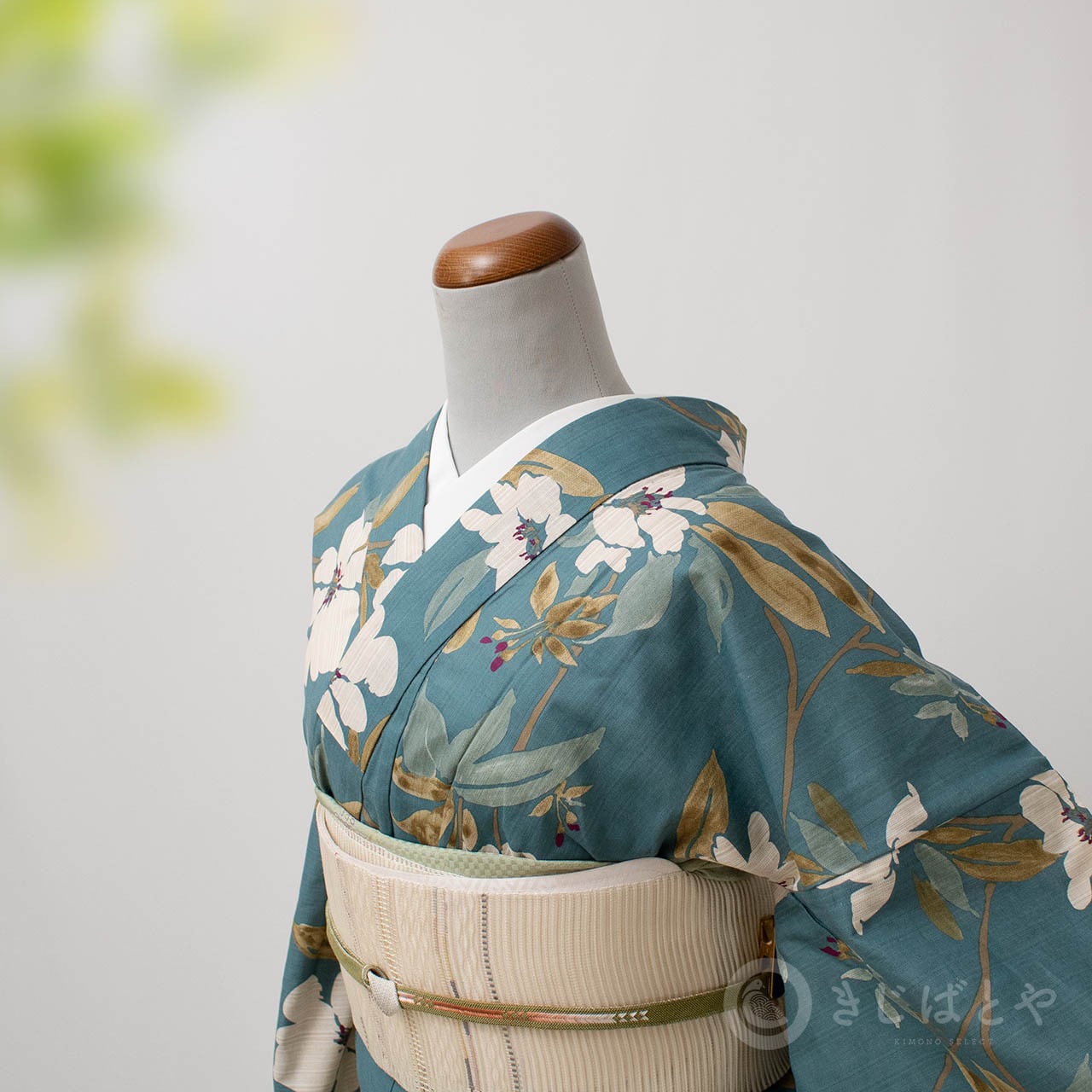 綿麻浴衣 碧色に白花 | きじばとや
