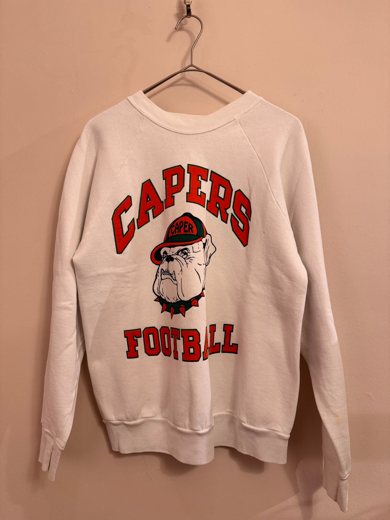 ご予約分【80s〜90s USA製】CAPERS FOOTBALL ブルドッグプリント ラグランスウェット