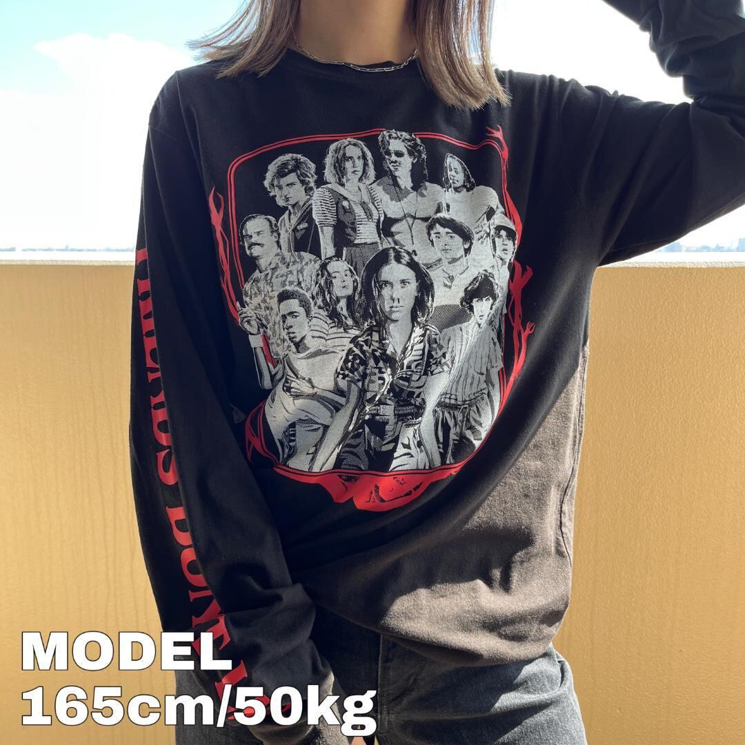 ネットフリックス ストレンジャーシングス ロンT プリントTシャツ L 黒 白-