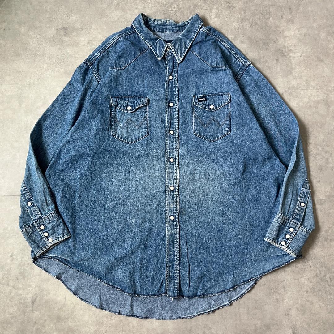 ラングラー デニムシャツ 古着 90s USA 127MW XL 青 17234