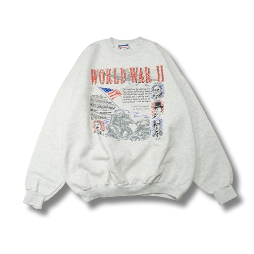 Hanes ヘインズ WORLD WAR II クロノロジー プリントスウェット 表記XL・実寸XL相当｜NA582