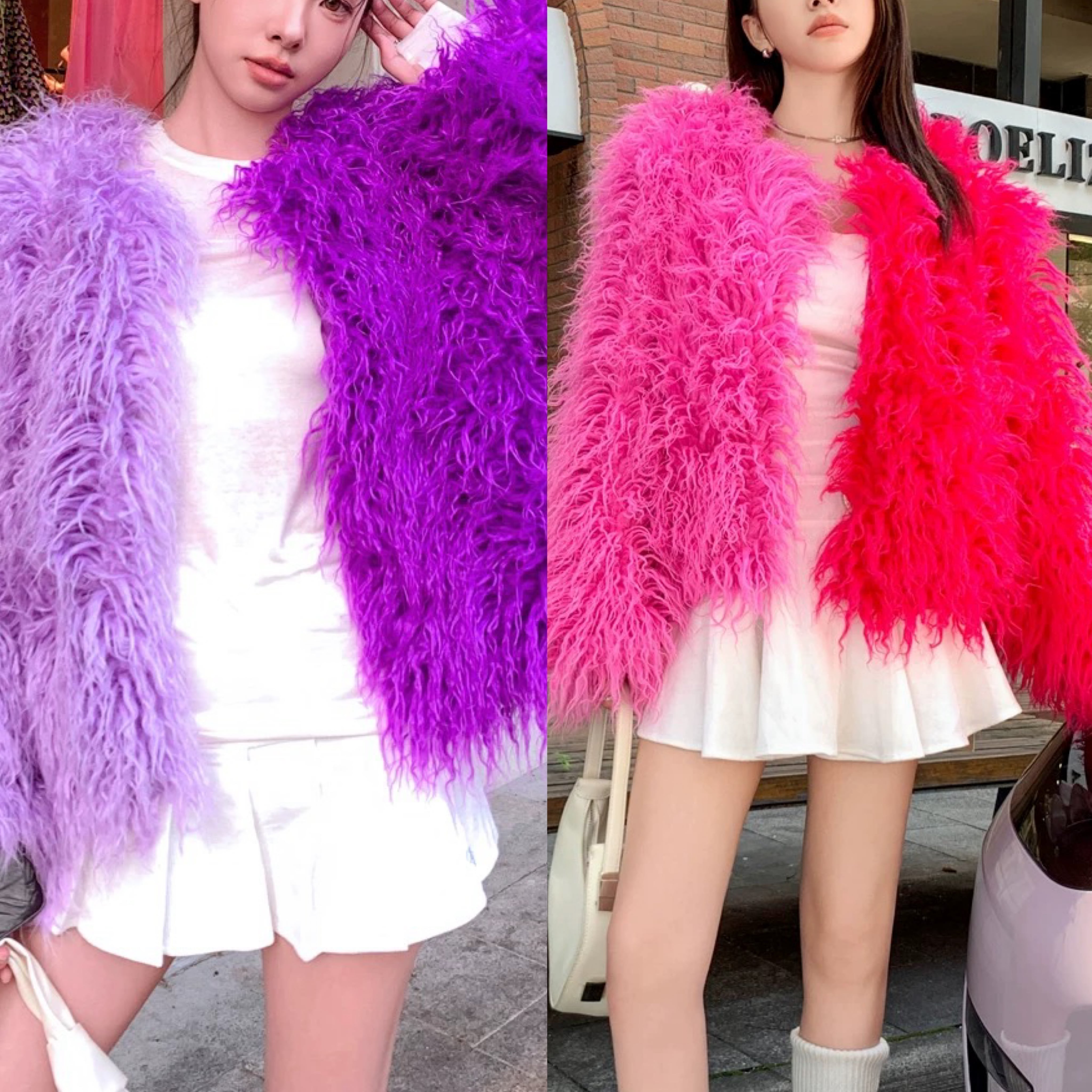 紫 ピンク バイカラー ファー コート | LOVEYsmileSHOP