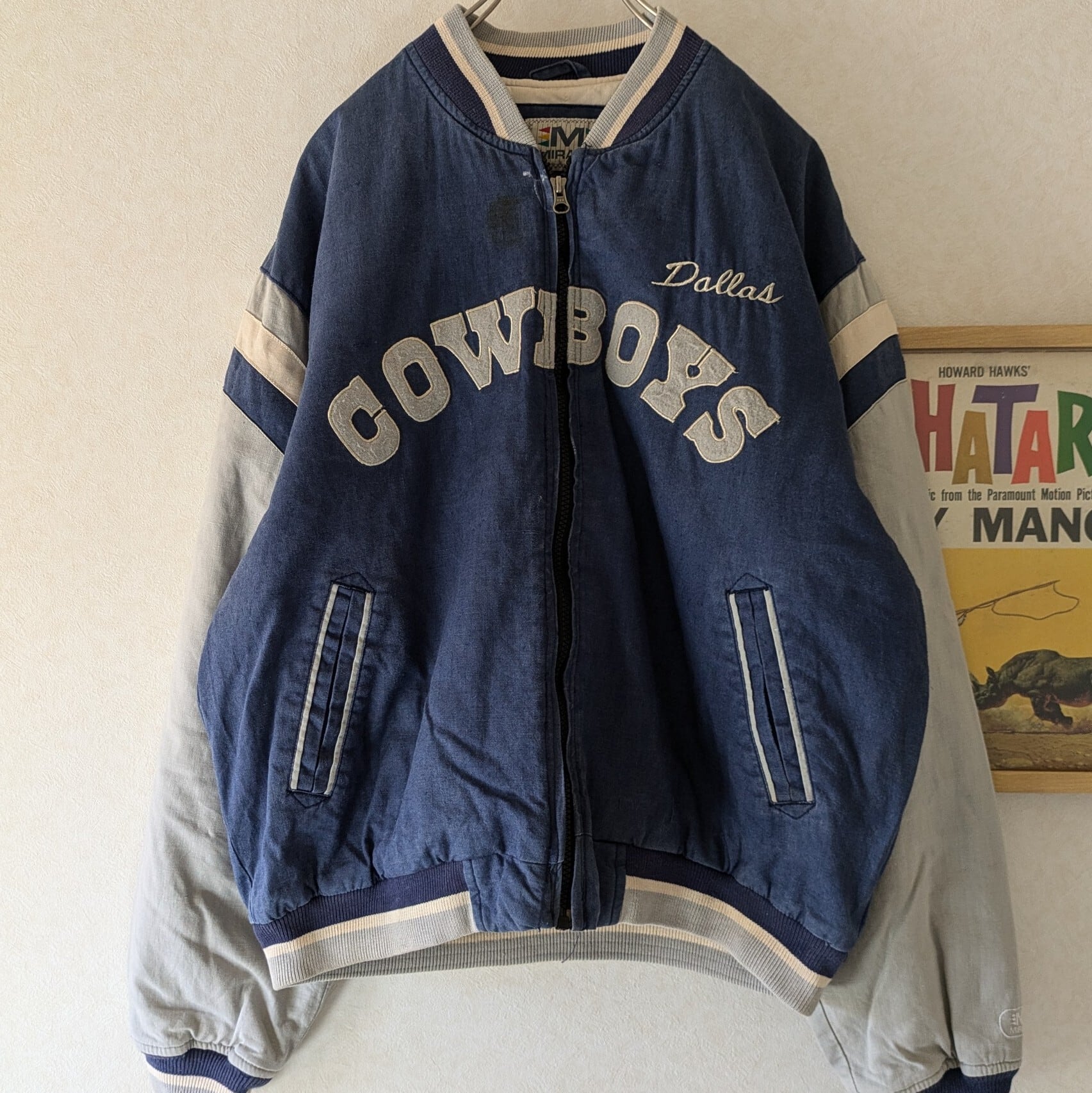 90s【MIRAGE】NFL ダラスカウボーイズ 麻混 スタジャン 紺×薄 90s【MIRAGE】NFL ダラスカウボーイズ 麻混 スタジャン 紺×薄