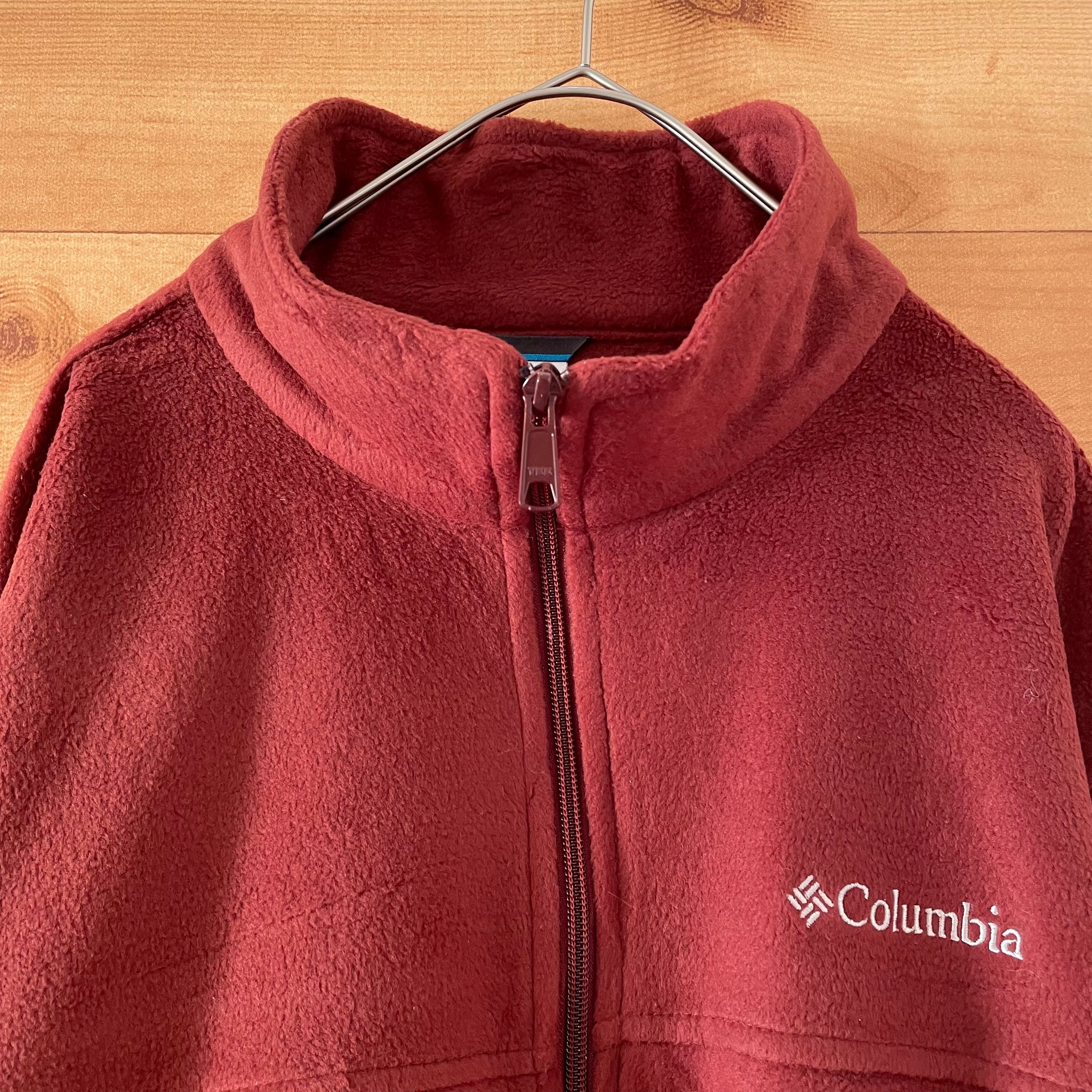 Columbia】フリースジャケット 赤茶色 ワンポイントロゴ 刺繍ロゴ
