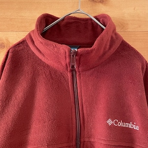 【Columbia】フリースジャケット 赤茶色 ワンポイントロゴ  刺繍ロゴ ジップアップ フルジップ XL コロンビア ライトアウター US古着