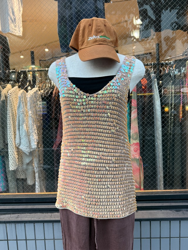 import Knit sleeve less sequins pullover