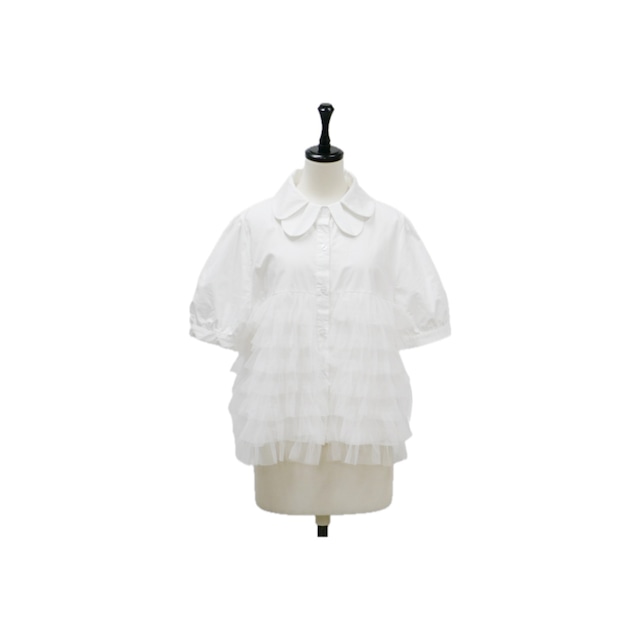 Volume tulle frill collar blouse