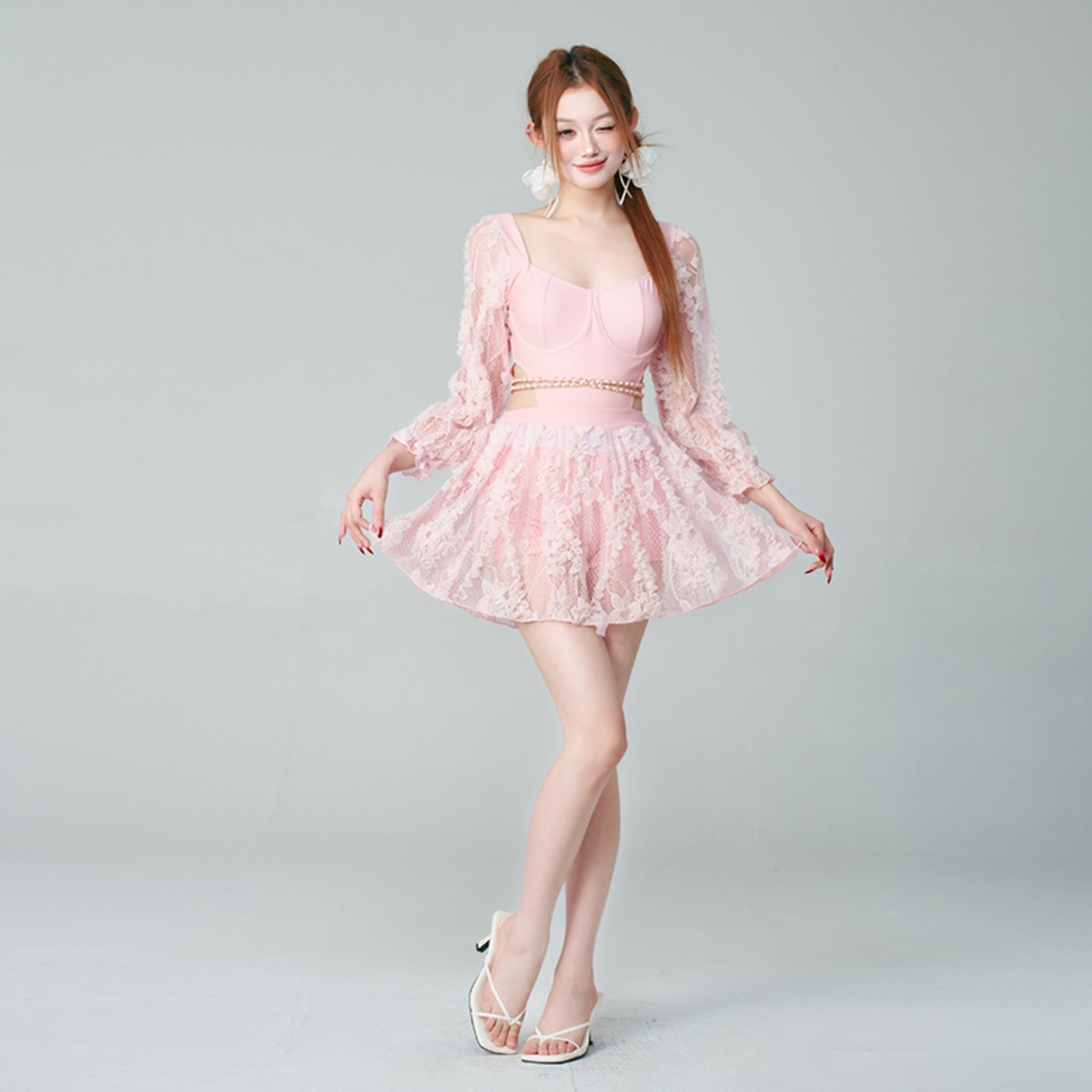 aystudio優雅な花柄透かし編みワンピース水着