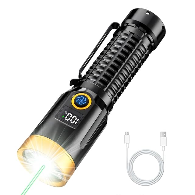 懐中電灯 超高輝度8000ルーメン 超遠距離照射2000m Type-C充電式/電池