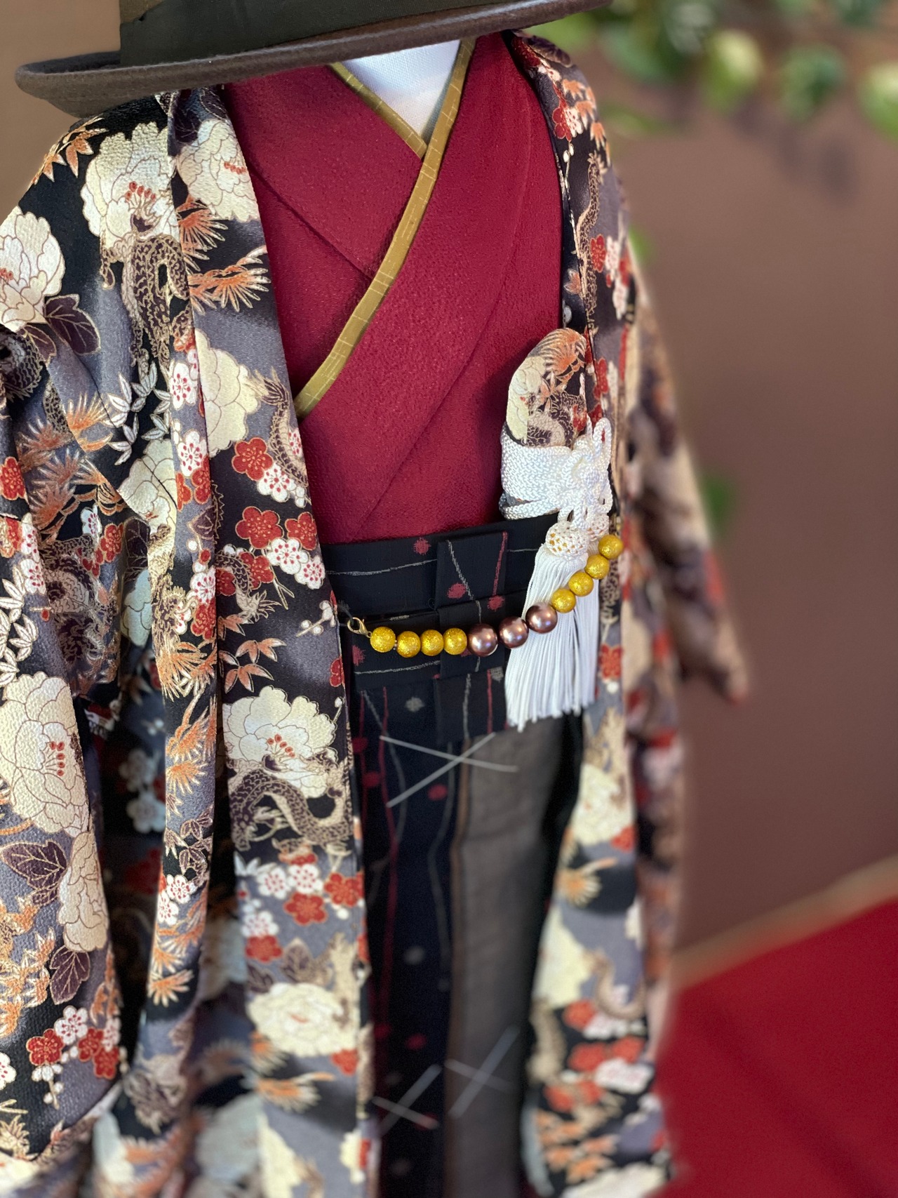 【受注製作】卒業式 龍と牡丹のちりめん裏地つき羽織・着物・袴 男の子の祝い着