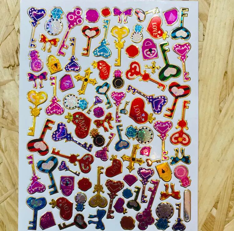 38 ハートの鍵 レトロキラキラシール VCS01