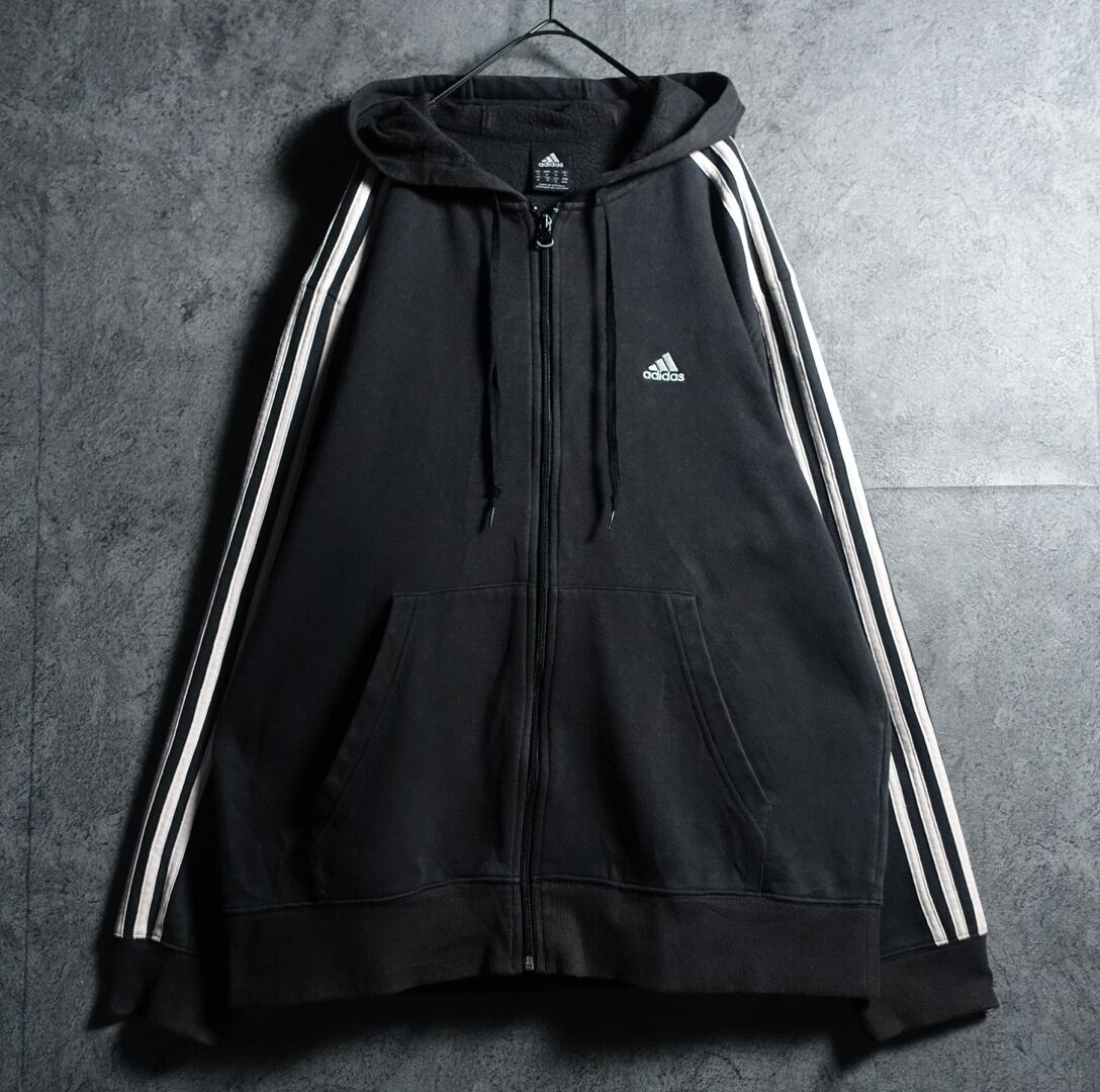 00s “adidas” Black Logo Embroidery & 3 Stripe Sesign Zip Parka