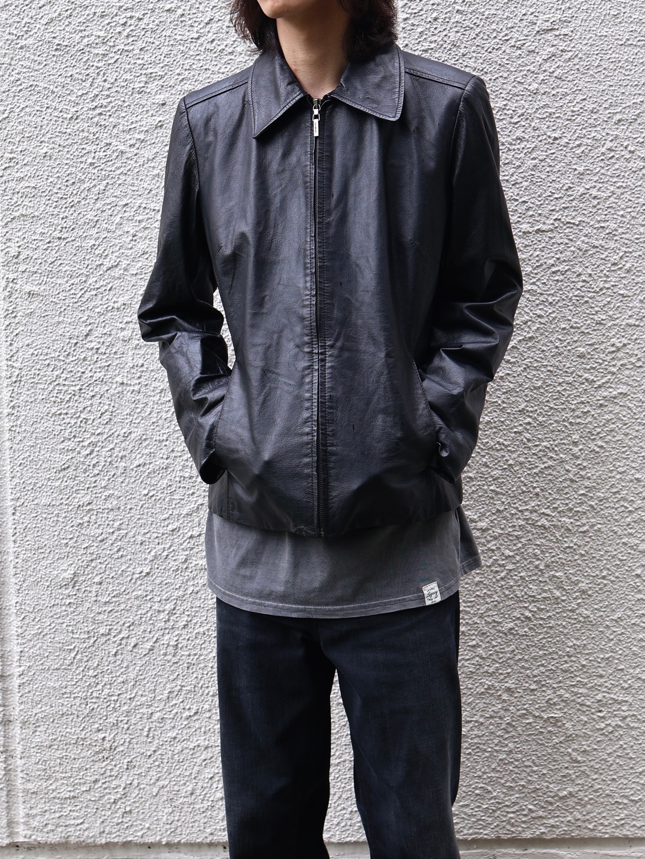 minimal zip up leather jacket