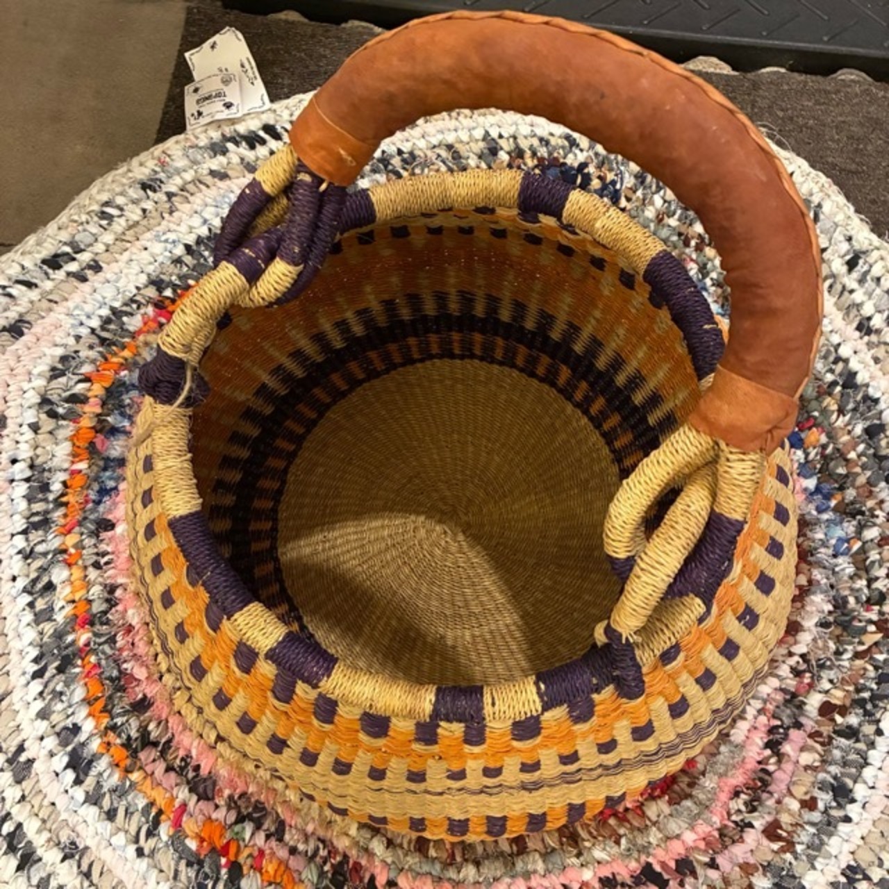 Burkina Faso Bolga Basket Pot　ブルキナファソ　ボルガバスケット　ポット　C　アフリカ　カゴ　籠　ワンハンドル　インテリア収納　1点もの　グルスィバスケット　ブルキナバスケット
