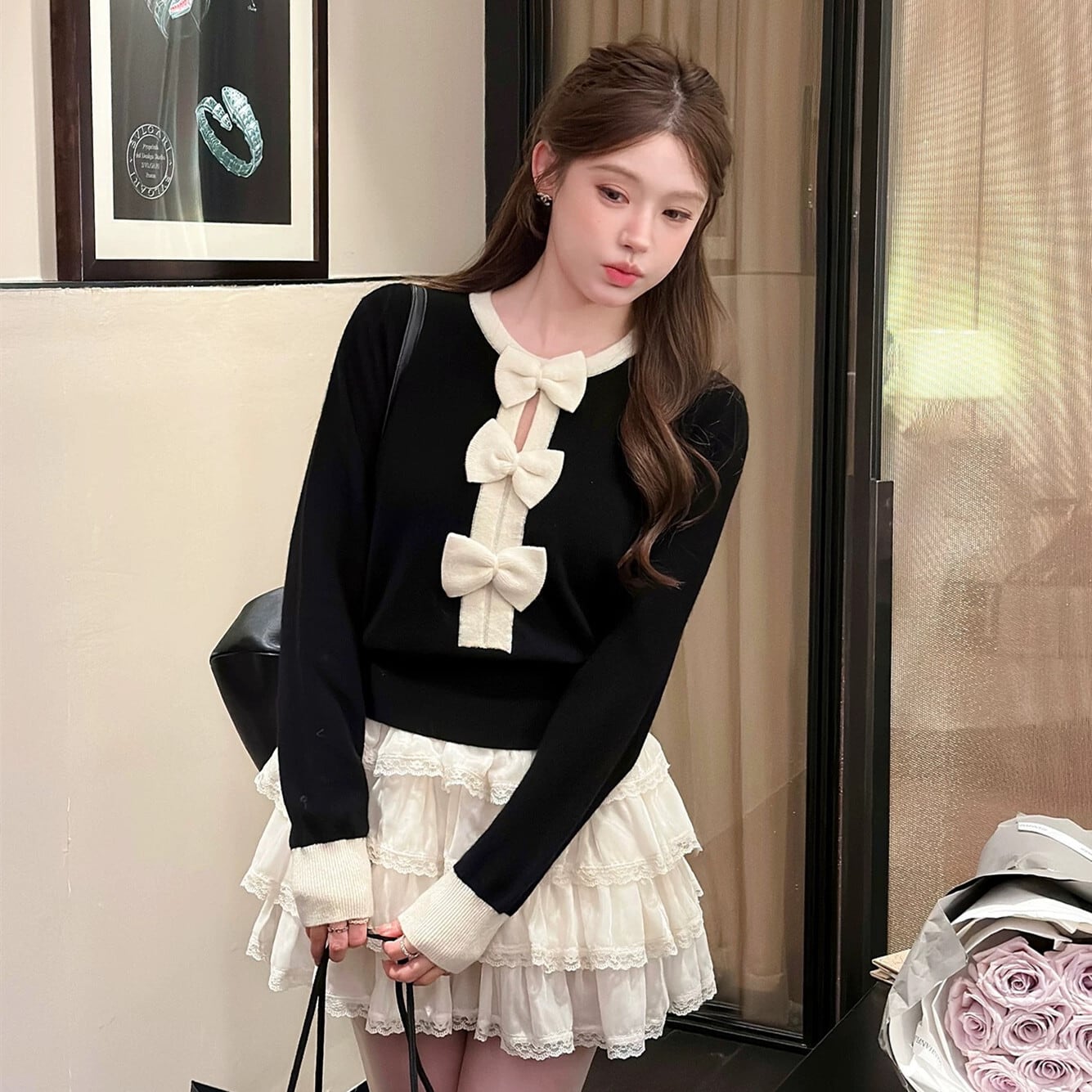 【tops】リボン付きニットトップス N3332