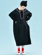 imakokoni オリジナルデザイン襟付きブラックカラーワンピース 255233