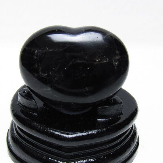 モリオン 置物 黒水晶 ハート 台座付属 一点物 155-1031