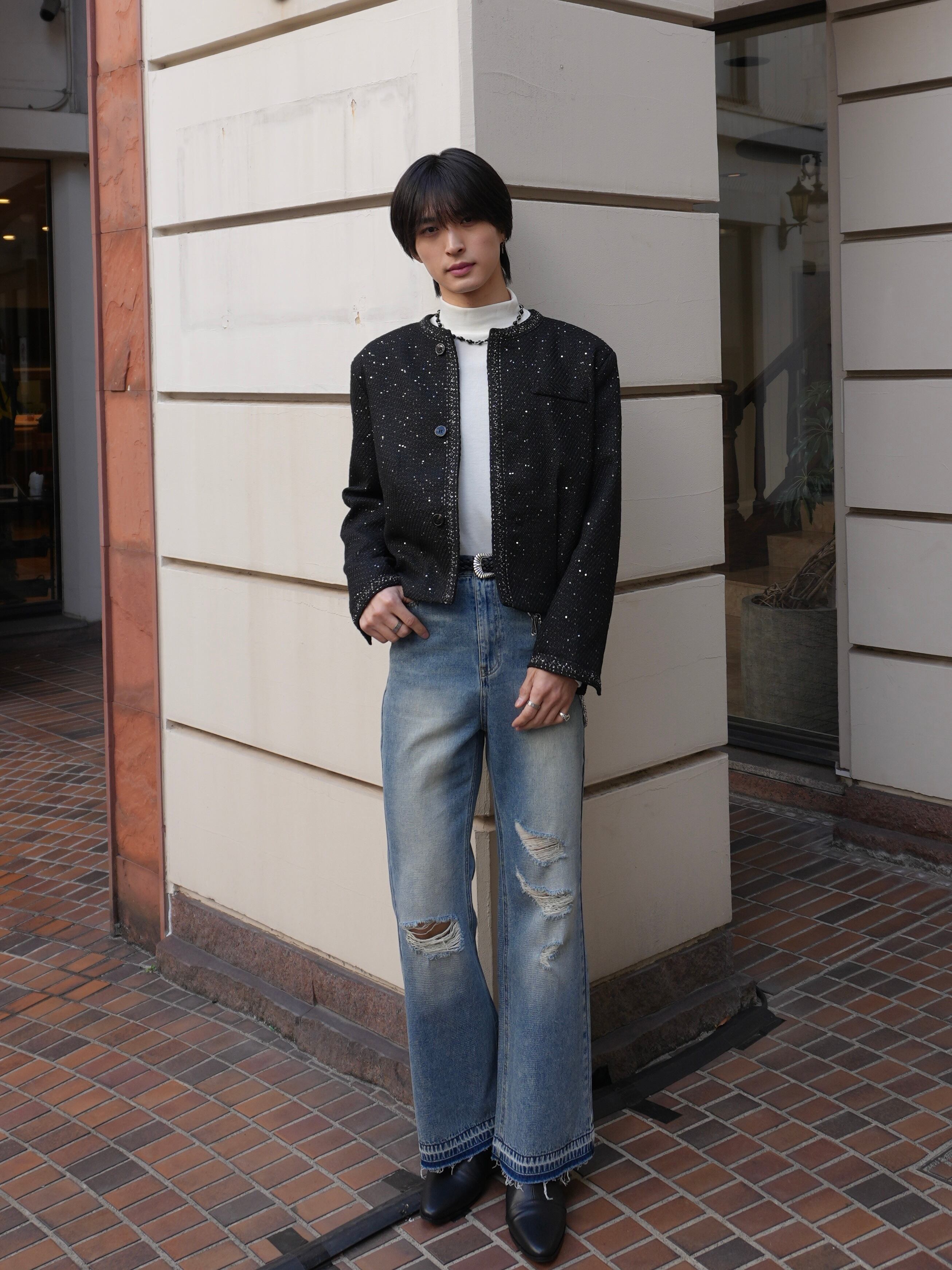 ALUDE SELECT】short lame tweed jacket | 【ALUDE】韓国メンズ