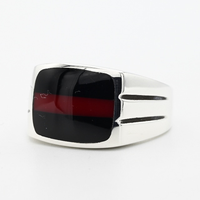 Black Onyx / Carnelian Top Square Signet Ring  #20.5 / Denmark